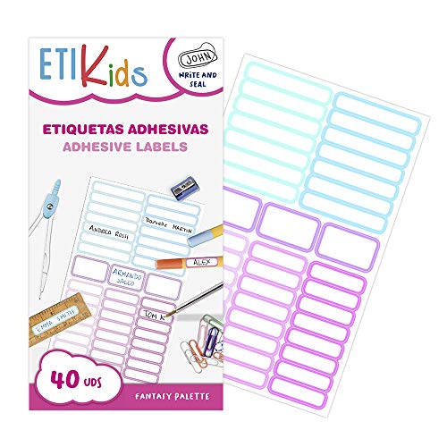 ETIKIDS 40 Etiquetas adhesivas laminadas personalizables multiusos (Fantasia)