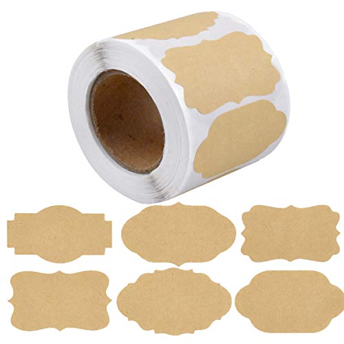 Etiquetas Adhesivas Kraft, 500pcs Etiquetas Adhesivas Hornear, Blanco Etiquetas Congelador, Etiquetas Autoadhesivas Tarros Alimentos para Botellas Mermelada, Frascos, Hecha a Mano, Oficina