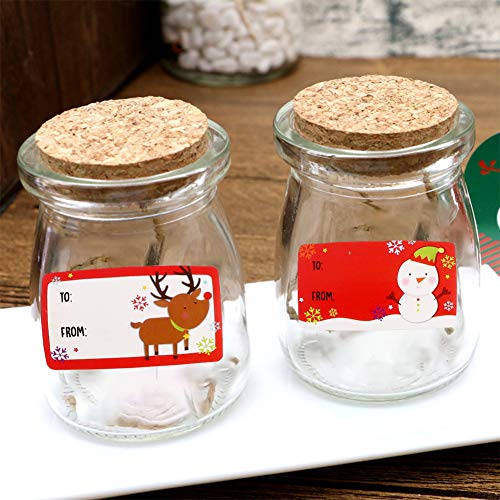 Etiquetas autoadhesivas navideñas Etiqueta de nombre de regalo Navidad 500 piezas 1 rollo de etiquetas adhesivas patrón de Papá Noel/alce/muñeco de nieve/pingüino Etiquetas adhesivas para frascos