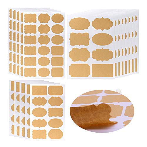 Etiquetas Kraft Etiqueta autoadhesiva de papel Kraft DIY Etiquetas adhesivas Kraft en blanco Etiquetas de regalo para tarros de albañil y decoración de regalo, 18 hojas (204 piezas)