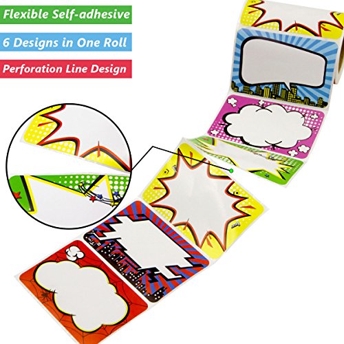 Etiquetas para el nombre con diseño de superhéroe, 200 unidades, rollo de pegatinas perforadas para decoración de oficina, escuela, hogar, aula