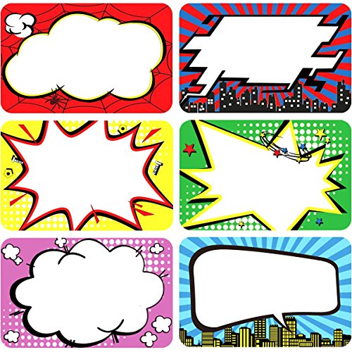 Etiquetas para el nombre con diseño de superhéroe, 200 unidades, rollo de pegatinas perforadas para decoración de oficina, escuela, hogar, aula