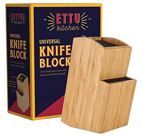 ETTU - Soporte Universal para Cuchillos sin Ranuras - 2 Bloques - Madera de Bambú - Extragrande, Dos Niveles - Almacenaje Seguro y Conveniente para Cuchillos y Utensilios Grandes y Pequeños