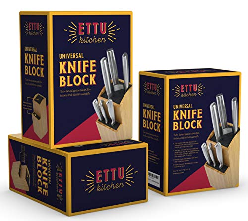 ETTU - Soporte Universal para Cuchillos sin Ranuras - 2 Bloques - Madera de Bambú - Extragrande, Dos Niveles - Almacenaje Seguro y Conveniente para Cuchillos y Utensilios Grandes y Pequeños