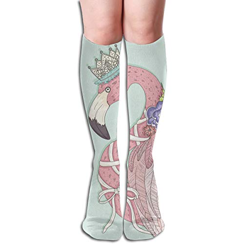 EU Lindo flamenco con corona de flores y cinta con medias de póster para hombre de lujo colorido divertido novedad calcetines regalo 3,4x20 pulgadas