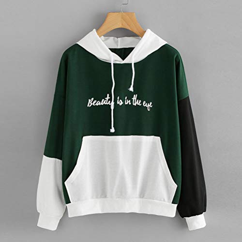 EUFANCE Letras de Las Mujeres Imprimir Patchwork Sudadera con Capucha Otoño de Manga Larga con Capucha Verde Tamaño 2XL