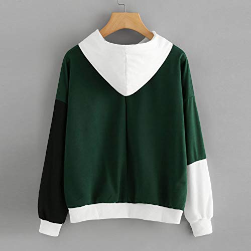 EUFANCE Letras de Las Mujeres Imprimir Patchwork Sudadera con Capucha Otoño de Manga Larga con Capucha Verde Tamaño 2XL