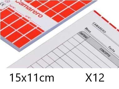 EUROXANTY® Bloc de Camarero | 50 Hojas por talonario - 25 Páginas originales + 25 Páginas auto copiantes | 600 Hojas en total - 300 Páginas originales + 300 Páginas auto copiantes | 15 cm * 11 cm