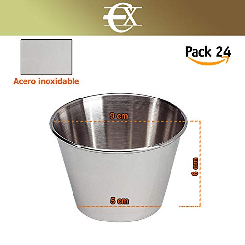 EUROXANTY® | Set de 24 | Flaneras individuales acero inoxidable | Postres | Reposteria | Ø9 cm | Molde Flanera