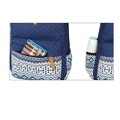 Evay Lona Mochila Vintage Polka Dot School Bolsa para Las niñas Jóvenes Chicas y Niños Ligero Lindo Impermeable Casual Morral Daypack Schoolbag Mochila Azul