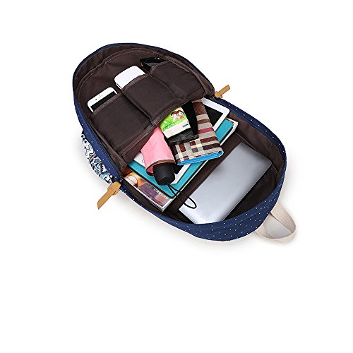 Evay Lona Mochila Vintage Polka Dot School Bolsa para Las niñas Jóvenes Chicas y Niños Ligero Lindo Impermeable Casual Morral Daypack Schoolbag Mochila Azul
