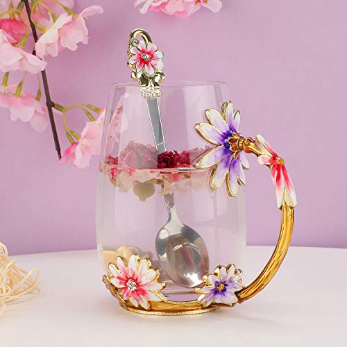 Evecase - Tazas de cristal transparente esmaltadas, sin plomo, con cuchara de acero y caja de regalo, regalo personalizado para mujeres, esposa, madre, profesora, amiga, cumpleaños, día de la madre
