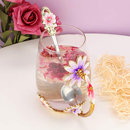 Evecase - Tazas de cristal transparente esmaltadas, sin plomo, con cuchara de acero y caja de regalo, regalo personalizado para mujeres, esposa, madre, profesora, amiga, cumpleaños, día de la madre
