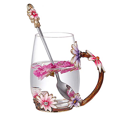 Evecase - Tazas de cristal transparente esmaltadas, sin plomo, con cuchara de acero y caja de regalo, regalo personalizado para mujeres, esposa, madre, profesora, amiga, cumpleaños, día de la madre