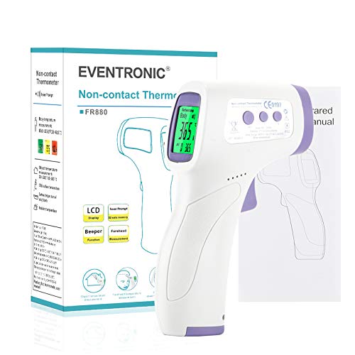 Eventronic Termómetro de frente infrarrojo digital Medición de temperatura de alta precisión sin contacto, con lectura inmediata para bebés y adultos