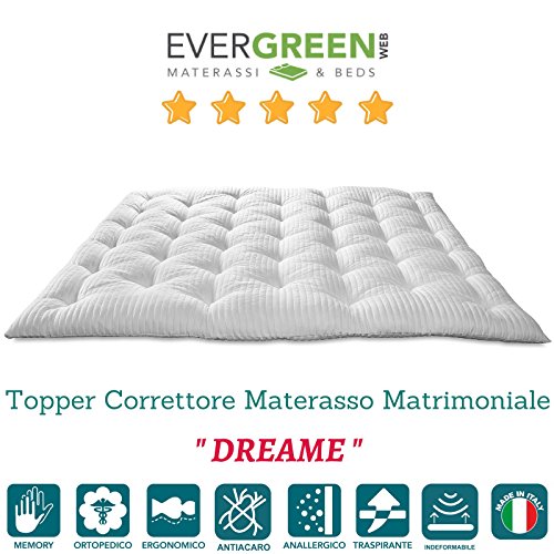 EvergreenWeb – Colchoncillo de Espuma viscoelástica Corrector Colchón Topper para Cama 160 x 190 h 7, con Espuma con Efecto Memoria, futón Enrollable, Sobrecolchón con Funda Suave, Blanco - Dreame
