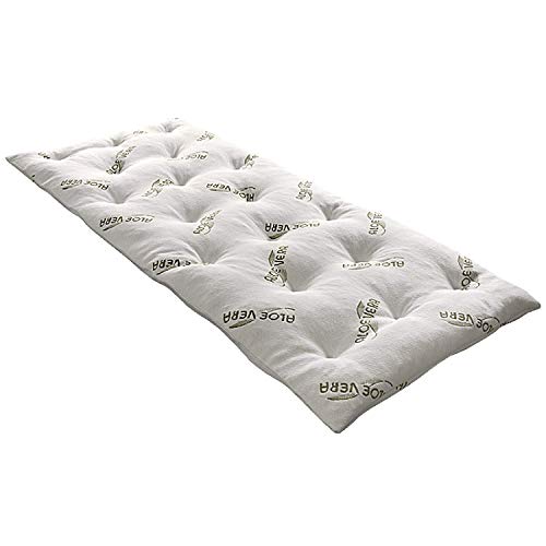 EvergreenWeb – Colchoncillo de Espuma viscoelástica Corrector Colchón Topper para Cama 80 x 200 h 7, con Espuma con Efecto Memoria, futón Enrollable, Sobrecolchón con Funda, Aloe Vera - Starless