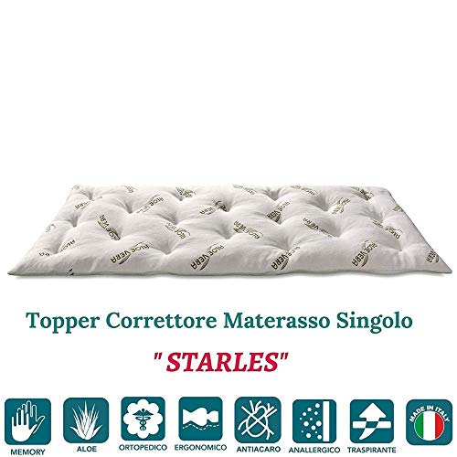 EvergreenWeb – Colchoncillo de Espuma viscoelástica Corrector Colchón Topper para Cama 80 x 200 h 7, con Espuma con Efecto Memoria, futón Enrollable, Sobrecolchón con Funda, Aloe Vera - Starless