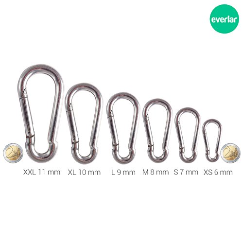 everlar® Set de mosquetones de 4 piezas I 6mm XS, 120kg I Fijación segura y fácil de saco de boxeo, parrilla giratoria, toldo, llave etc.