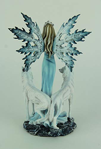 EVERSPRING - Estatua de Hada de Hielo Azul con Lobos Blancos de Invierno
