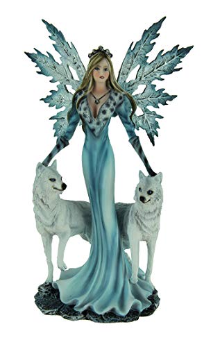 EVERSPRING - Estatua de Hada de Hielo Azul con Lobos Blancos de Invierno