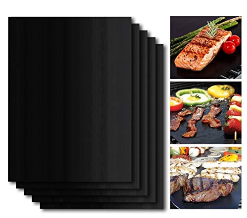 Everteco BBQ Mat, Estera de Barbacoa Barbacoa Mat Reutilizable Estera Antiadherente con Acabado de Teflón para Horno - 43x32cm (Set de 5)