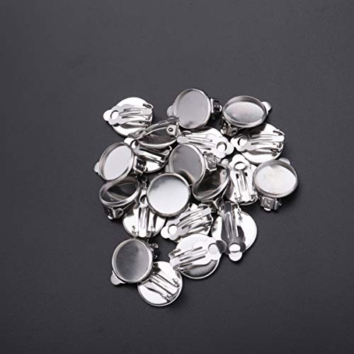 EXCEART 20pcs 12mm clip de la bandeja del clip del oído en el pendiente en blanco pendiente no perforado suministros accesorios para el oído plata