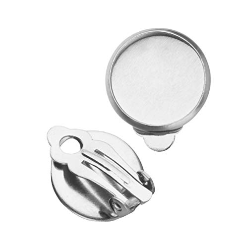 EXCEART 20pcs 12mm clip de la bandeja del clip del oído en el pendiente en blanco pendiente no perforado suministros accesorios para el oído plata