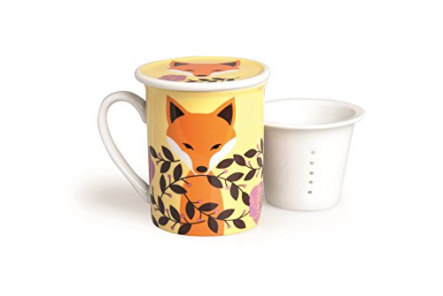 Excelsa - Taza para infusiones con Filtro y Tapa Fox, de Porcelana, Multicolor, 8 x 10 x 10 cm