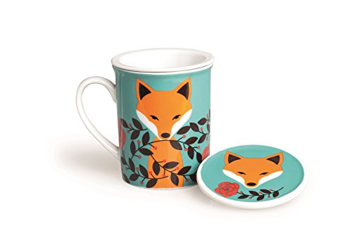 Excelsa - Taza para infusiones con Filtro y Tapa Fox, de Porcelana, Multicolor, 8 x 10 x 10 cm
