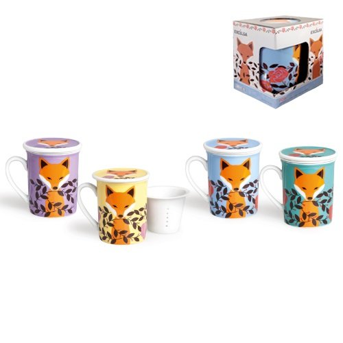 Excelsa - Taza para infusiones con Filtro y Tapa Fox, de Porcelana, Multicolor, 8 x 10 x 10 cm