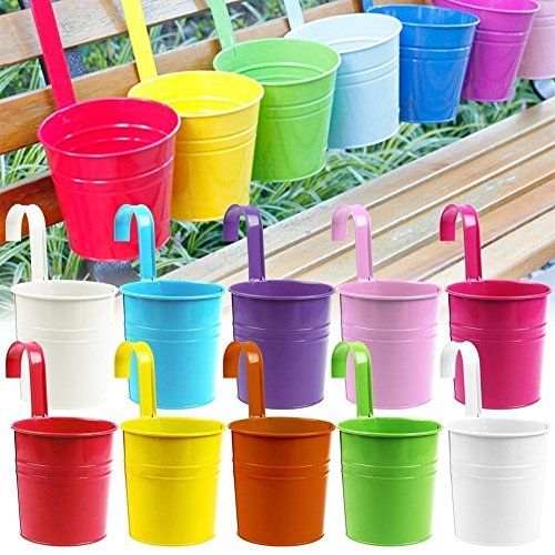 Excerando 10pcs Flor potes 10 colorea el Hierro del Metal Que florece el Colgante de la Planta del jardín del balcón Que Planta la decoración casera
