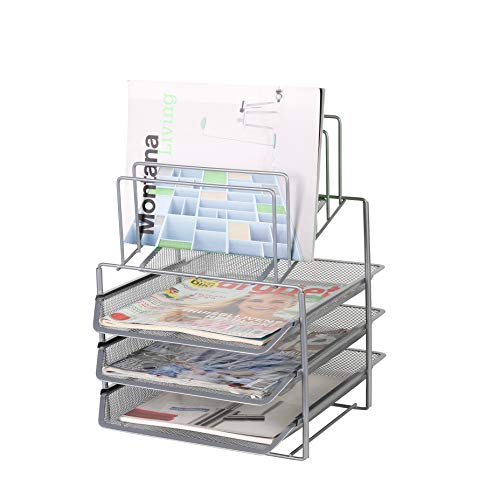 Exerz Bandejas de 3 capas de alambre con 5 separadores de malla/Bandeja oficina/Clasificador de papel/escritorio organizador/Bandeja Portadocumentos - Plata