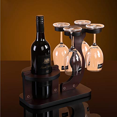 Expositor de vino de madera maciza desmontable con soporte for copa for 1 botella de vino y 4 tazas for sala de estar, dormitorio, comedor, bar, club, bar, sala de recepción de la empresa, bodega