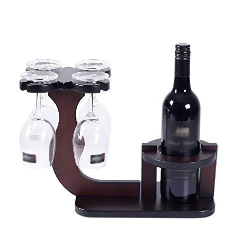 Expositor de vino de madera maciza desmontable con soporte for copa for 1 botella de vino y 4 tazas for sala de estar, dormitorio, comedor, bar, club, bar, sala de recepción de la empresa, bodega