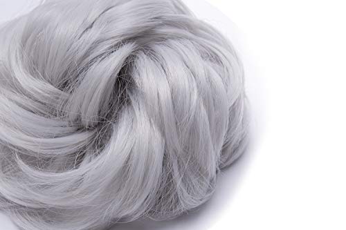 Extensión del cabello moño Extensiones de cabello elástico Moño Updo Extensiones de cola de caballo Cola de caballo Cabello rizado Donut 40g, Gris plateado