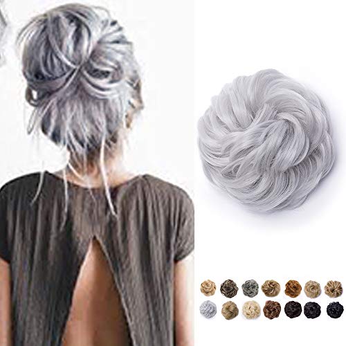 Extensión del cabello moño Extensiones de cabello elástico Moño Updo Extensiones de cola de caballo Cola de caballo Cabello rizado Donut 40g, Gris plateado