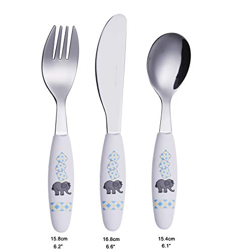 Exzact 6pieza para niños cubertería - 2 x Cena Cuchillo, 2 x Cena Tenedor, 2 x Cena cuchar (Elefante x 6)