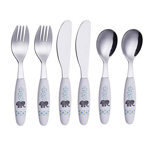 Exzact 6pieza para niños cubertería - 2 x Cena Cuchillo, 2 x Cena Tenedor, 2 x Cena cuchar (Elefante x 6)