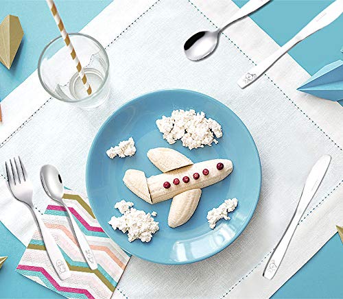 EXZACT Cubertería infantil 18 pieza para niños de Acero Inoxidable - 6 x cena cuchillo, 6 x cena tenedor, 6 x cena cuchar (Perro Gato Conejo x 18)
