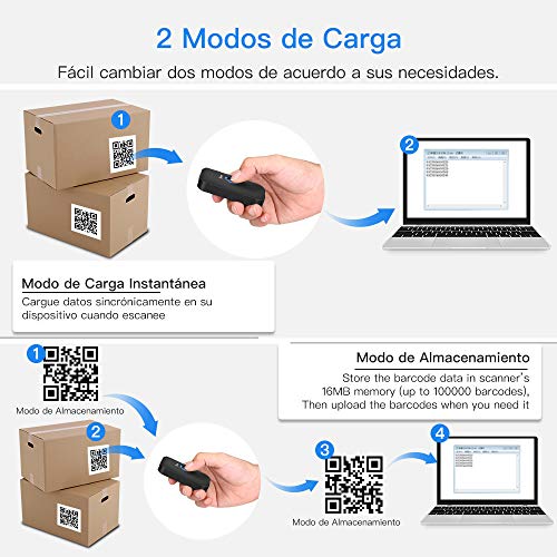 Eyoyo Mini 1D 2D QR Escáner de Código de Barras, Lector de Código de Barras 3-en-1 Conexiones USB Cable/ 2.4G Inalámbrico/Bluetooth para POS, Teléfono Inteligente, Tabletas, iOS, Android y Windows