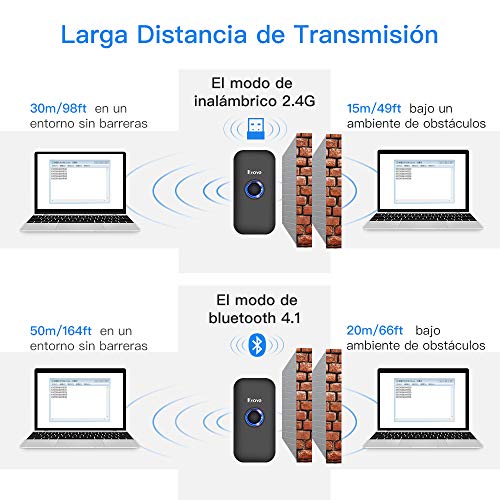 Eyoyo Mini 1D 2D QR Escáner de Código de Barras, Lector de Código de Barras 3-en-1 Conexiones USB Cable/ 2.4G Inalámbrico/Bluetooth para POS, Teléfono Inteligente, Tabletas, iOS, Android y Windows