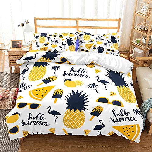 EZEZWSNBB Fundas nórdicas 140x200 cm Helado Amarillo y piña Imprimir Microfibra Juego de Ropa de Cama -con Cremallera Juego de Funda nórdica y 2 Fundas de Almohada Adulto Niños 3 Piezas