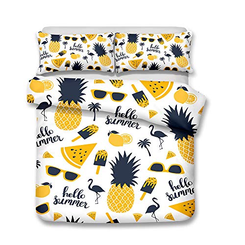 EZEZWSNBB Fundas nórdicas 140x200 cm Helado Amarillo y piña Imprimir Microfibra Juego de Ropa de Cama -con Cremallera Juego de Funda nórdica y 2 Fundas de Almohada Adulto Niños 3 Piezas