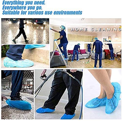 Ezlife Cubrezapatos Desechables Antideslizante, 100 Piezas Impermeables Cubiertas de Plástico CPE, Protector de Zapatos Desechables ExtrafuerteTalla única