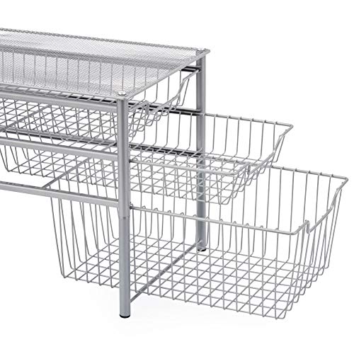 EZOWare Estante Organizador con 3 Cajones Deslizante, Mueble de Almacenaje para Uso Bajo el Fregadero Cocina Baño Habitaciones Estantería Armario - Plata