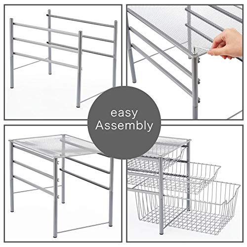 EZOWare Estante Organizador con 3 Cajones Deslizante, Mueble de Almacenaje para Uso Bajo el Fregadero Cocina Baño Habitaciones Estantería Armario - Plata