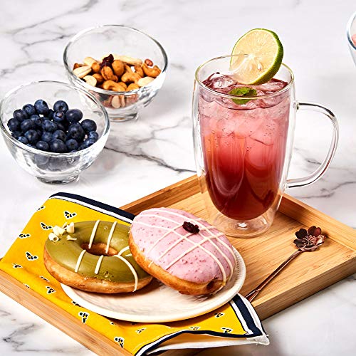 EZOWare Tazas de Cafe de Vidrio Doble Pared, Vasos de Cristal Térmicos con Mango para Bebidas Calientes o Heladas, Té, Café, Cerveza, Ginebra, Cócteles - Set de 4, 500ml