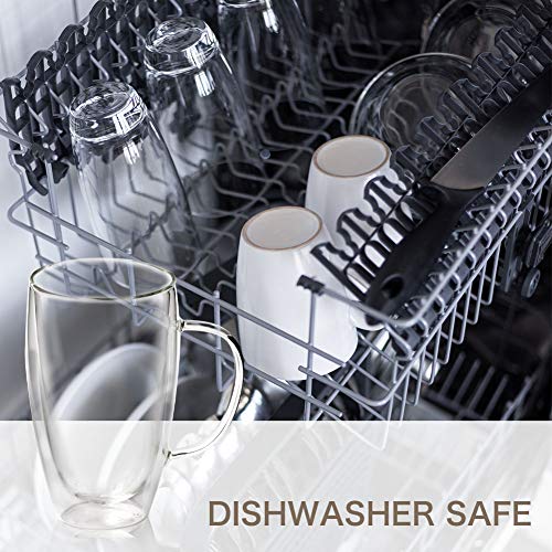 EZOWare Tazas de Cafe de Vidrio Doble Pared, Vasos de Cristal Térmicos con Mango para Bebidas Calientes o Heladas, Té, Café, Cerveza, Ginebra, Cócteles - Set de 4, 500ml