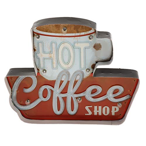 F Fityle Café Vintage Divertido Metal Cartel De Chapa Retro Cafe Bar Decoración para El Hogar Placa De Metal Caja De Luz LED Bar Pub Poster